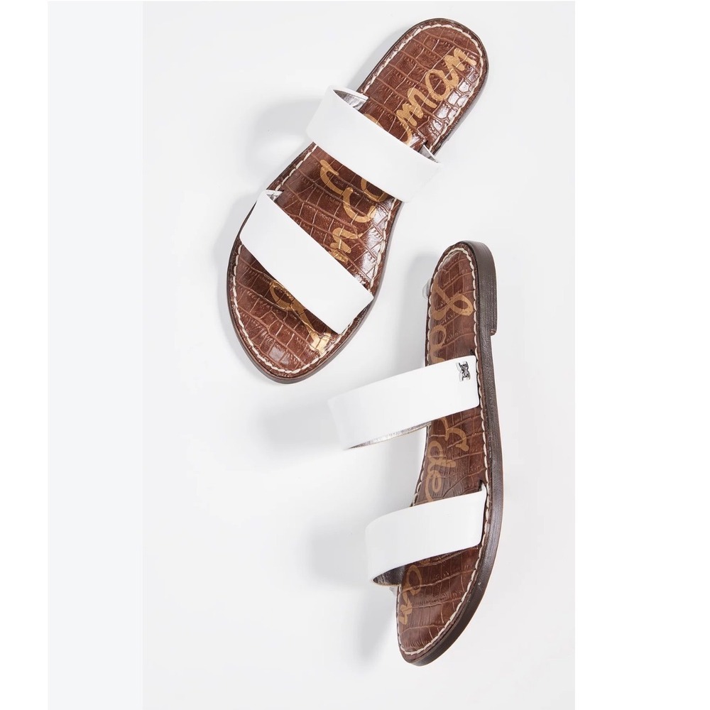 Sam Edelman Haydee White Leather Double Band Square Toe Slide Sandals 8.5M